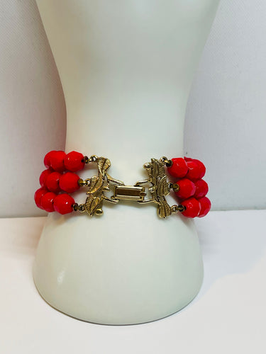 Red 3 Strand Facet Beaded Bracelet